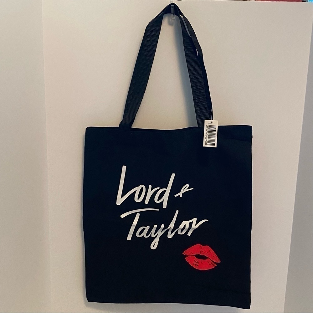 Lord & Taylor Black Fabric Lipstick Kiss Tote Bag New With Tags